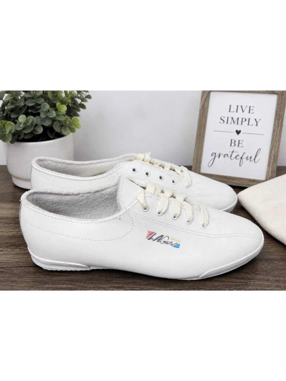 Vtg Original LA Gear Shoes Womens 7.5 White Leather Aerobic Exercise 1991